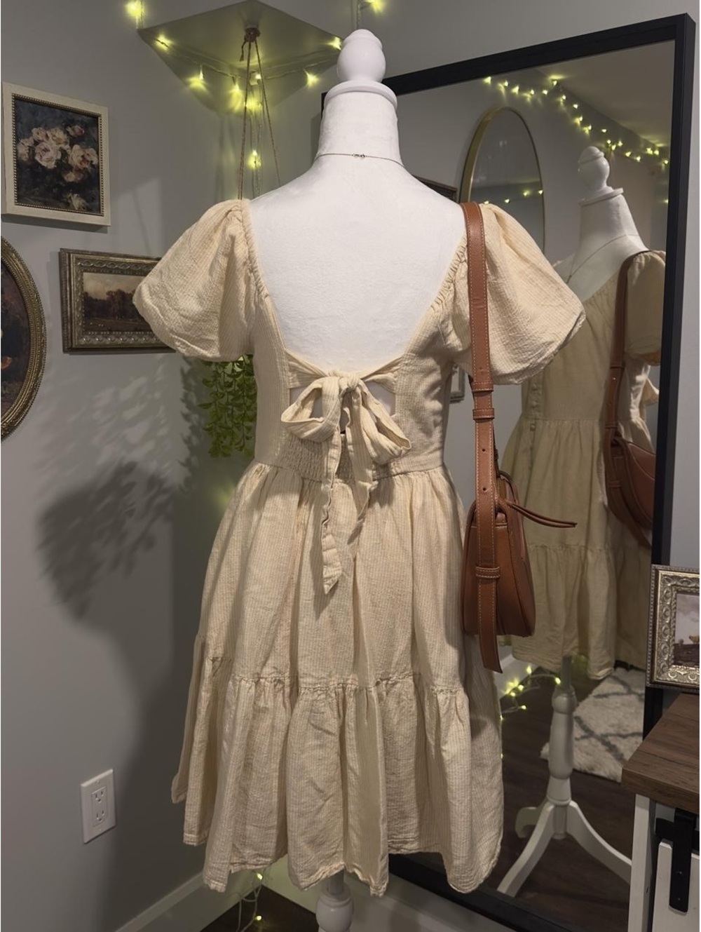 American Eagle Cream Linen Blend Cottage Dress 🤍 - Picture 2 of 8